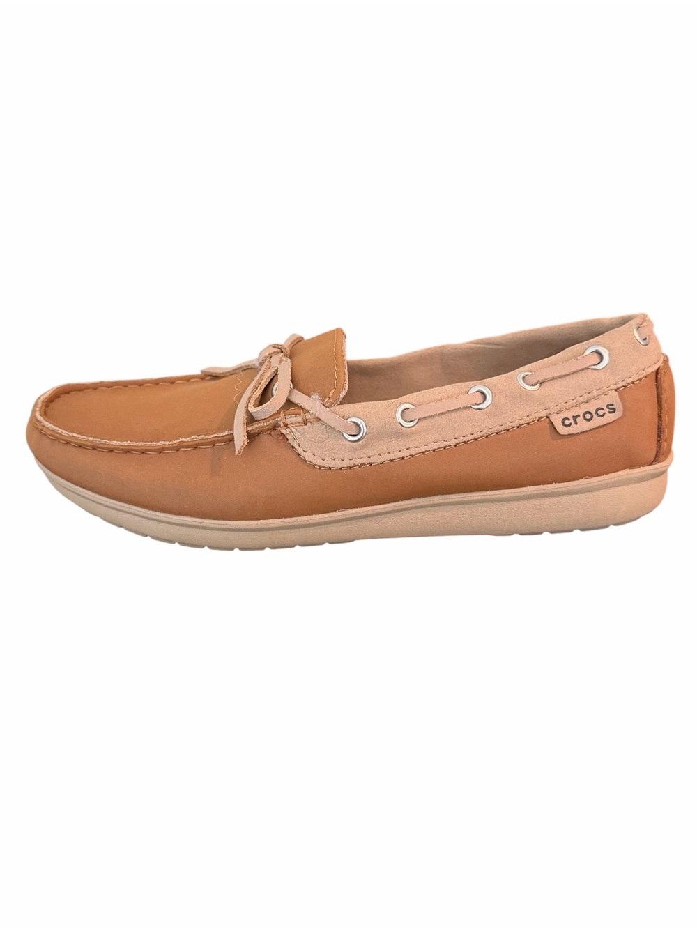 Crocs Brown Leather Boat Shoes Loafers Slip On Comfort Flats 7W